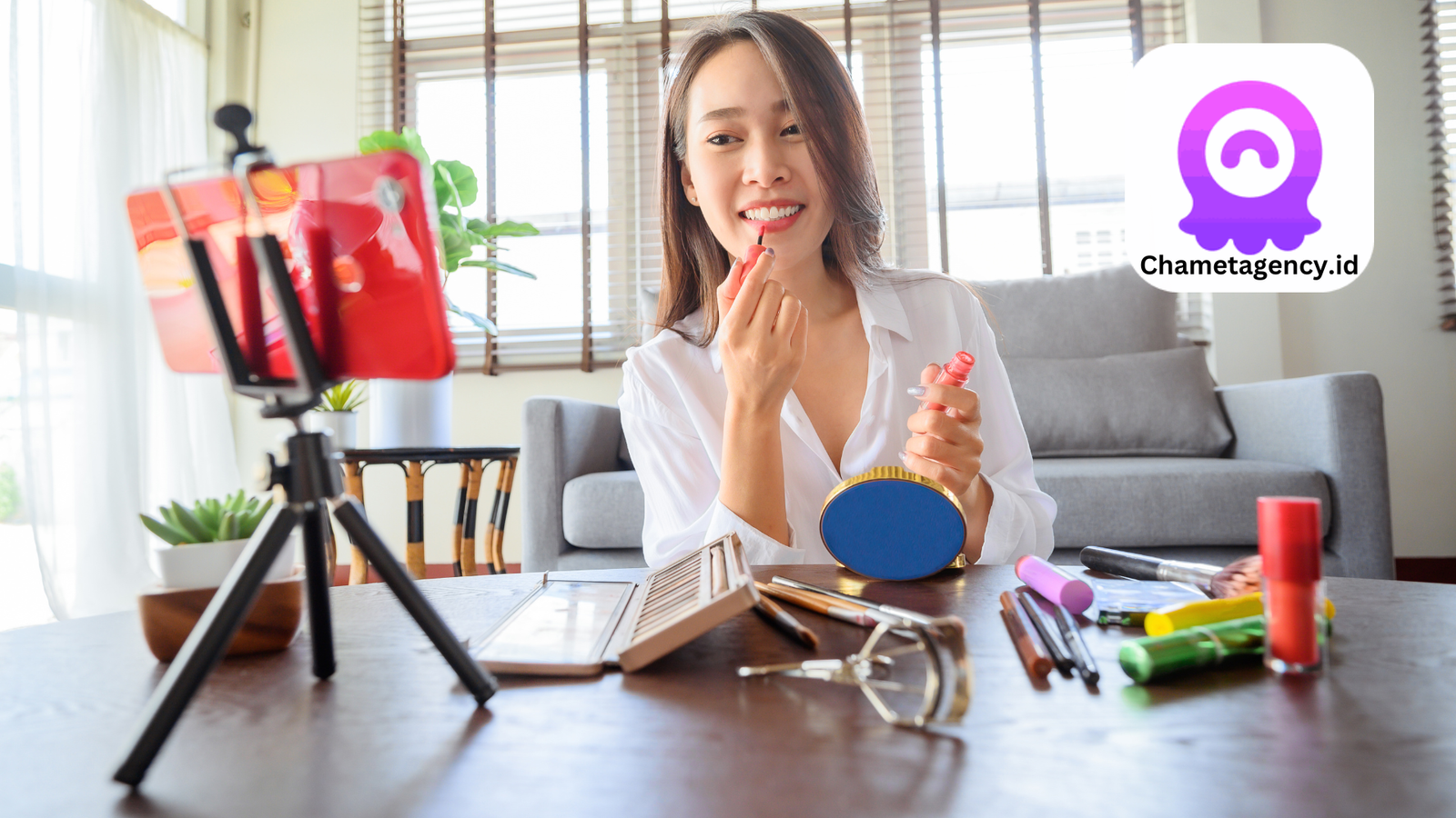 "Chamet host engaging in a lively video chat session."