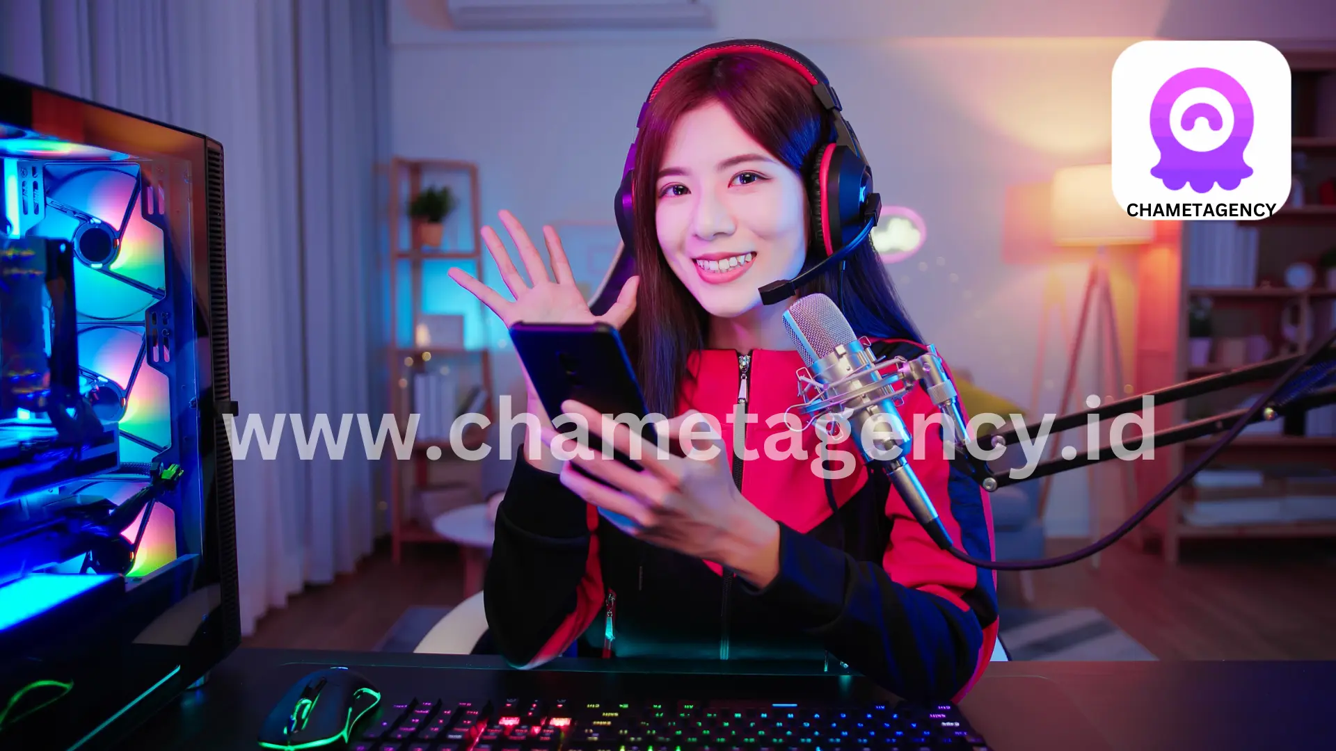 Artistic representation of Chamet and social connection symbols merging